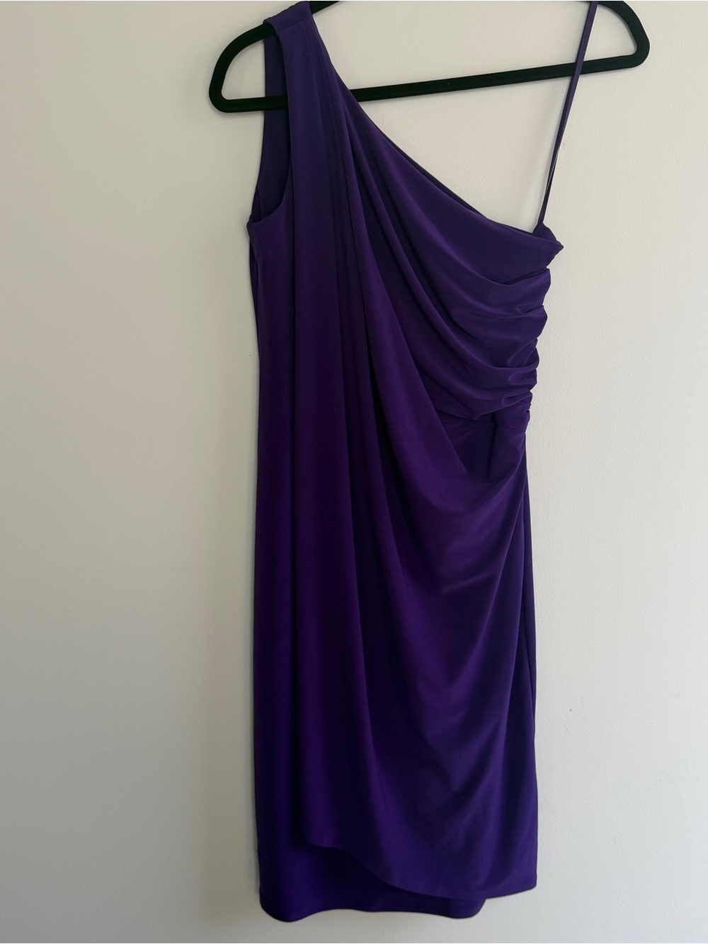 Ralph Lauren One-Shoulder Deep Purple Draped Ruched Body Con Dress